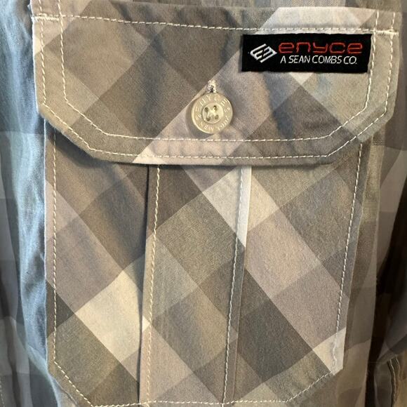 Enyce Men's Gray Grey White Short Sleeve Button Up Hip-Hop Y2K-Inspired 3XL - Picture 2 of 5